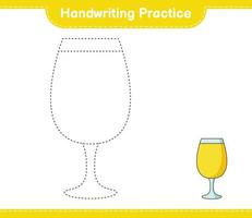 handschrift oefening. traceren lijnen van cocktail. leerzaam kinderen spel, afdrukbare werkblad, vector illustratie