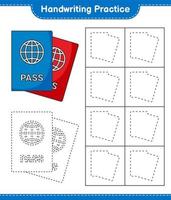handschrift oefening. traceren lijnen van paspoort. leerzaam kinderen spel, afdrukbare werkblad, vector illustratie