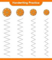 handschrift oefening. traceren lijnen van oranje. leerzaam kinderen spel, afdrukbare werkblad, vector illustratie