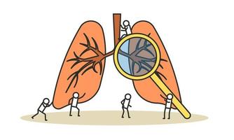 Mens met pil en vrouw met vergrootglas traktatie longen van mensen vector illustratie