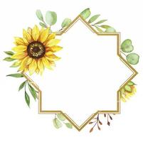 gouden kader met zonnebloem bloemen, waterverf illustratie vector