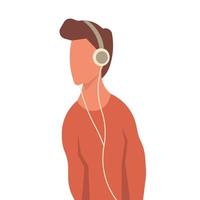 Mens met muziek- koptelefoon vector illustratie. mannetje jongen luisteren oortelefoon en geluid levensstijl. mode Mens dj en tiener karakter avatar. vermaak apparaat mobiel technologie genot