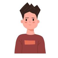 glimlachen kind gezicht jongen. avatar kind met huid tekenfilm hoofd portret. school- karakter icoon. schattig weinig persoon tiener. vlak vector illustratie geïsoleerd Aan wit