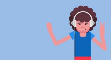 meisje in koptelefoon luisteren muziek- vector illustratie levensstijl. geluid luister tekenfilm tiener karakter. hipster gezicht portret gelukkig