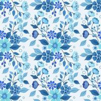 blauw monochroom bloemen en blad naadloos patroon. vector