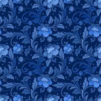 blauw overladen damast bloem ornament naadloos patroon. vector