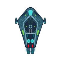 ruimte schip top visie vector icoon raket technologie shuttle. tekenfilm toekomst ufo heelal kosmos. fantasie buitenaards wezen baan booster