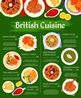 Brits keuken maaltijden menu bladzijde vector sjabloon