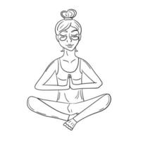 tekening sticker meisje ontspant en mediteert vector
