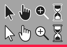 aanwijzer hand, pijl, zandloper laden klok muis, vergrootglas cursors pictogram teken. vector