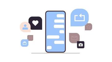 smartphone met sociaal media pictogrammen en verscheidenheid gemakkelijk app pictogrammen internet netwerk gemeenschap concept horizontaal vlak vector illustratie.