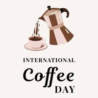 Internationale koffie dag, een koffie maker van welke koffie stromen. vector illustratie.