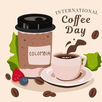 Internationale koffie dag, een kop van koffie met een mok. vector illustratie.