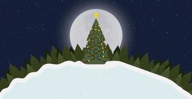 vrolijk Kerstmis kaart achtergrond met boom en sneeuw Bij nacht Woud met maan 2020. nieuw jaar ontwerp vector illustratie grafisch banier vakantie. groet ansichtkaart Kerstmis uitnodiging kunst felicitatie