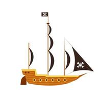 piraat schip kant visie vector zee illustratie boot oceaan. geïsoleerd oud avontuur vlak antiek vaartuig zwart schedel vlag icoon.