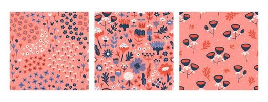 modern naadloos patroon reeks met weinig bloemen. bloemen collage ontwerp voor stoffen, afdrukken, scrapbooken. vector illustratie