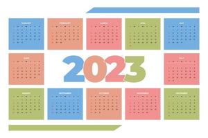 2023 gekleurde kalender sjabloon, vector illustratie