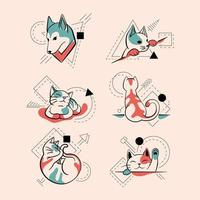 minimalistische tatoeëren katten en hond vector