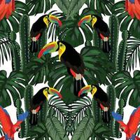 tropisch doorbladert en tropisch vogelstand naadloos hand tekenen ontwerp vector