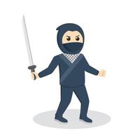 blauw Ninja met katana ontwerp karakter Aan wit achtergrond vector