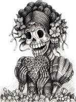 kunst schedel in liefde dag van de dood. hand- tekening en maken grafisch vector. vector