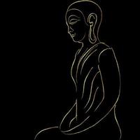 gouden Boeddha gezicht schetsen vector ontwerp over- zwart achtergrond