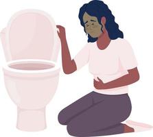 van streek vrouw met misselijkheid en toilet kom semi vlak kleur vector karakter. bewerkbare figuur. vol lichaam persoon Aan wit. onwel gemakkelijk tekenfilm stijl illustratie voor web grafisch ontwerp en animatie