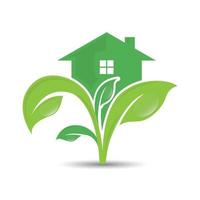 ecologie logo. logo van groen blad en huis Aan de top. ecologie natuur element vector icoon.
