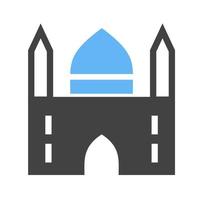 moskee glyph blauw en zwart icoon vector