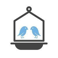 vogel in vogel huis glyph blauw en zwart icoon vector