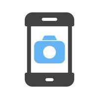 camera app glyph blauw en zwart icoon vector