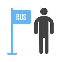 bus hou op glyph blauw en zwart icoon vector