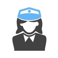 Politie vrouw glyph blauw en zwart icoon vector