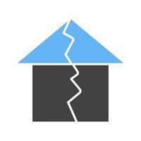 aardbeving raken huis glyph blauw en zwart icoon vector
