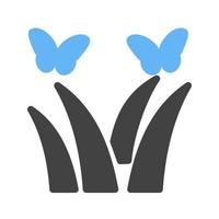 vlinders over- planten glyph blauw en zwart icoon vector