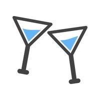 cocktail bril glyph blauw en zwart icoon vector