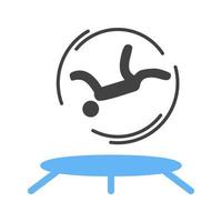 trampoline jumping glyph blauw en zwart icoon vector