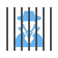 crimineel achter bars glyph blauw en zwart icoon vector