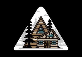 esthetisch hout huis tussen twee pijnboom boom illustratie insigne ontwerp vector