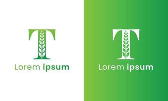 brief t logo met een creatief monogram blad concept voor de groen eco bedrijf vector