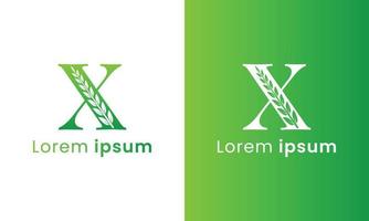 brief X logo met een creatief monogram blad concept voor de groen eco bedrijf vector