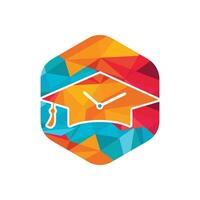 studie tijd vector logo ontwerp. diploma uitreiking hoed met klok icoon ontwerp.