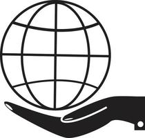wereldbol in hand- icoon Aan wit achtergrond. hand- houden wereldbol teken. wereld en aarde symbool. vlak stijl. vector