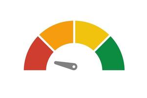 vector meter met pijl voor dashboard met groente, geel, rood indicatoren. peilen van toerenteller. laag, medium, hoog en risico niveaus. bitcoin angst en hebzucht inhoudsopgave cryptogeld