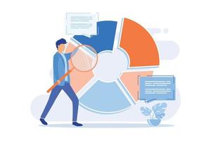 statistisch analyse vergroten glas analyseren gegevens. circulaire diagram met kleurrijk segmenten. statistieken, controle, Onderzoek. vlak ontwerp modern illustratie vector