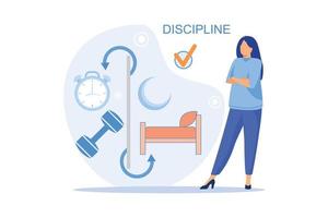 discipline concept werken dag idee metafoor. dagelijks zaken van persoon, vervulling van gepland plannen volgens naar regelgeving vlak vector modern ontwerp illustratie