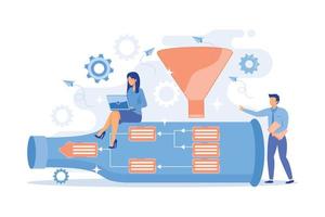 klein bedrijf mensen Bij fles op zoek voor systeem minst capaciteit. knelpunt analyse, knelpunt controle vector illustratie