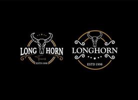 Texas longhorn, country western stier vee vintage label logo-ontwerp vector