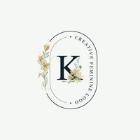 initialen brief k bruiloft bloemen logos sjabloon, elegant hand- getrokken modern minimaal Sjablonen vector