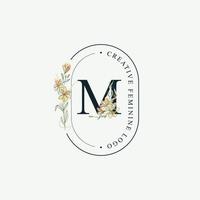 initialen brief m bruiloft bloemen logos sjabloon, elegant hand- getrokken modern minimaal Sjablonen vector